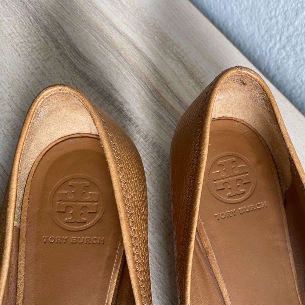 Tory Burch Reva Ballet Flats Leather Royal Tan Size 12 - Picture 5 of 16